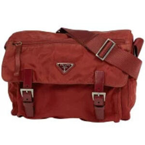 Prada Plate Shoulder Bag Messenger Red